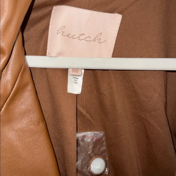 Hutch Anthropologie Faux Leather Single Button Blazer Jacket Brown‎ Size Medium - Image 3