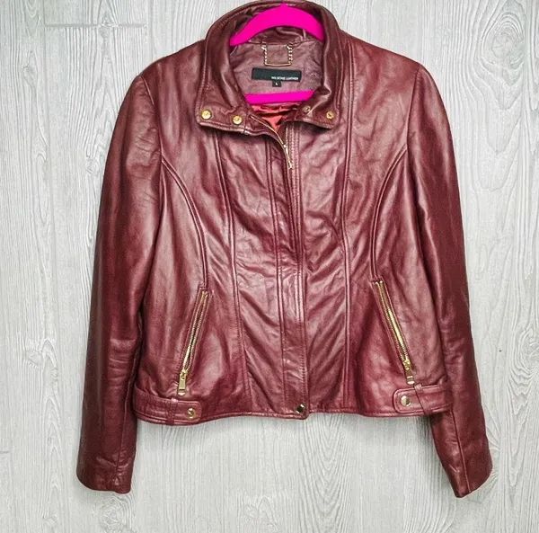 Wilson's Leather brown / red long sleeve soft jacket coat genuine leather large - Image 7