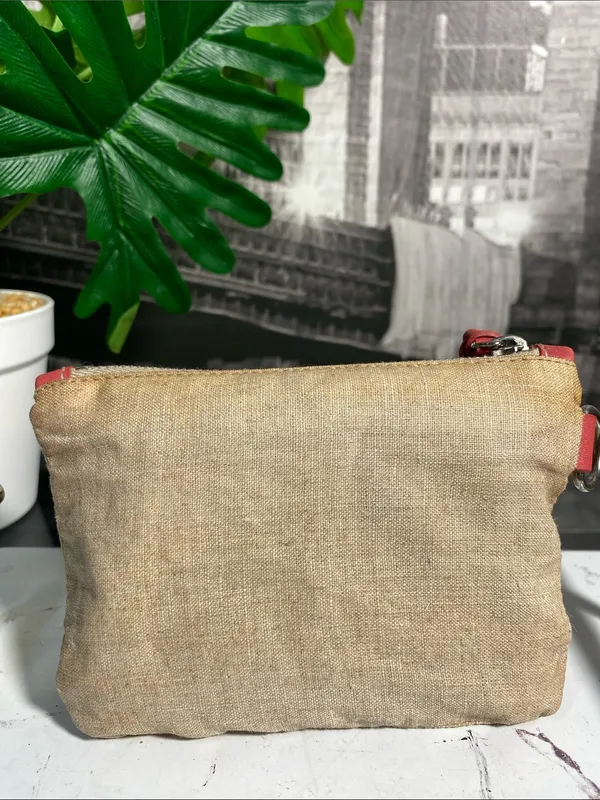 Authentic Miu Miu Beige Linen Pouch with Coral Trim - Image 6