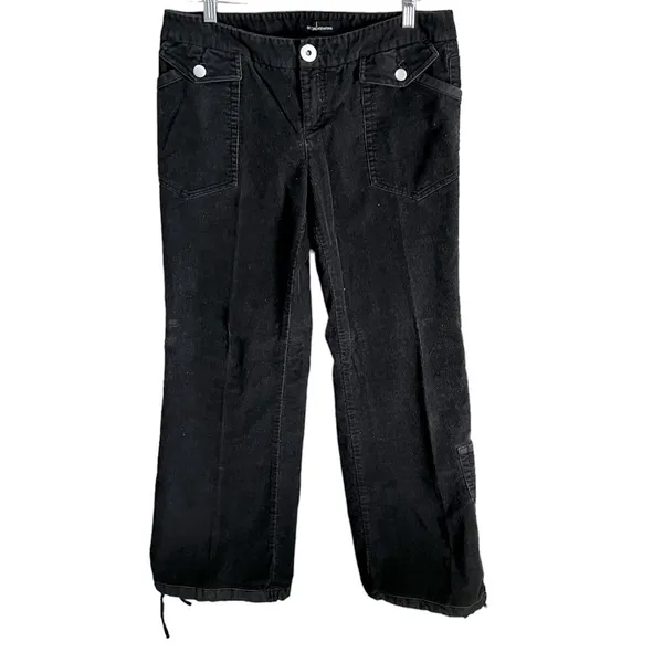 Moda International Vintage Black Corduroy‎ Wide Leg Baggy Adj. Cinch Ankle Pants - Image 2