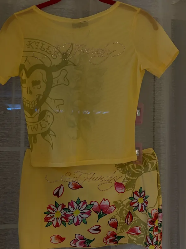 Ed Hardy Yellow Floral & Skull Tank Top + Matching Skirt Set - Image 4