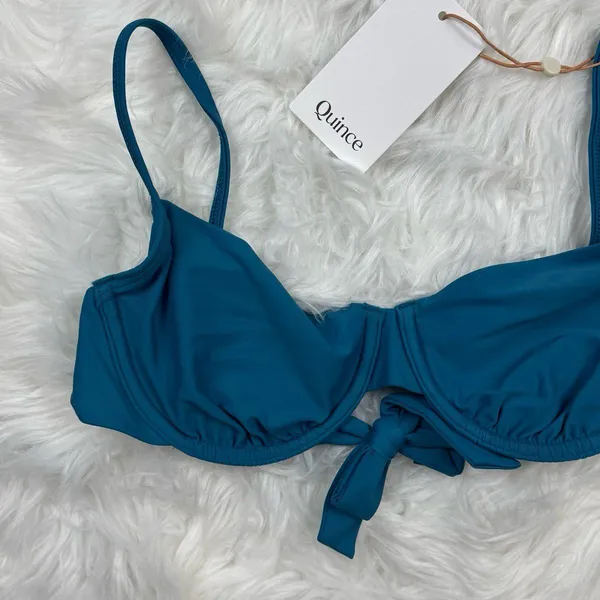 Quince Italian Demi Bikini Top Lagoon Teal Blue Size Small - Image 5
