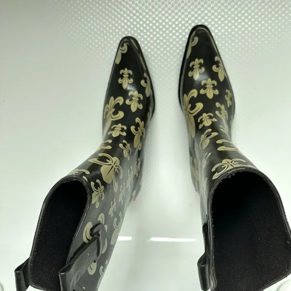 Corkys Rain Boots Womens 8 Black Gold Fleur-de-Lis Waterproof Western NOLAS BBQ - Image 6