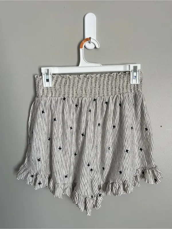 AMERICAN EAGLE Cream Striped Smocked-Waist Embroidered Star Detail Shorts Sz S - Image 5