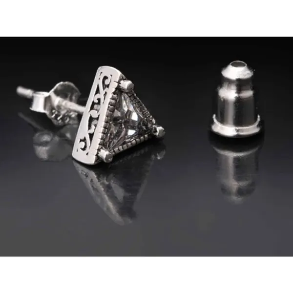 NEW Unisex Simulated Diamond‎ 925 Sterling Silver Triangle Stud Earrings - Image 5