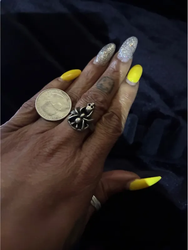 Goth Emo Oxidized Silver Spider Ring with Skull Accent Sz 7 - Image 5