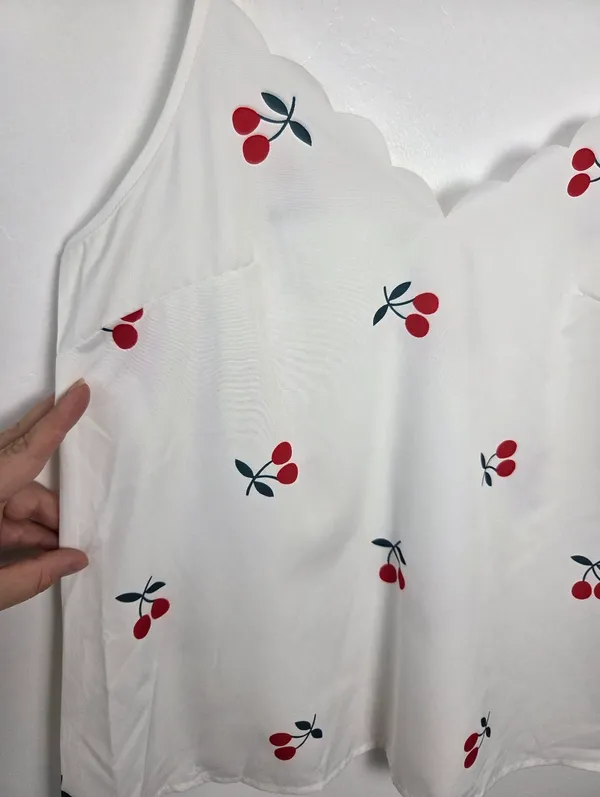 SheIn Cherry Print Camisole Top Scallop Trim Lolita Coquette Dainty Kawaii Small - Image 3