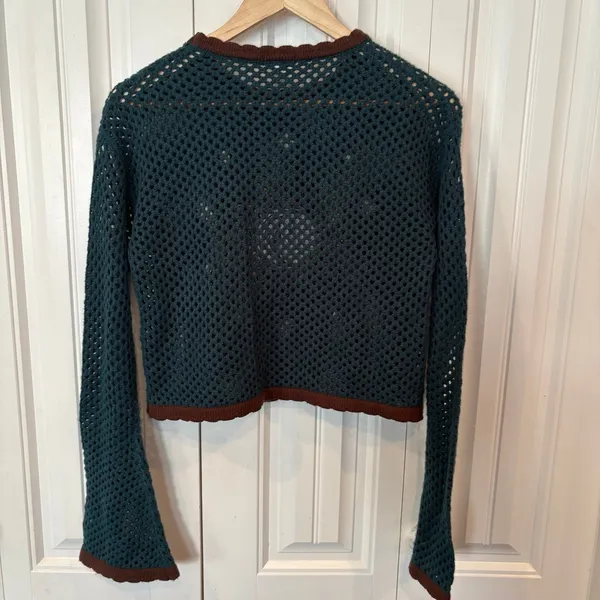 Earthbound Trading Co Teal Sun Crochet Crop Sweater Size Small‎ - Image 2
