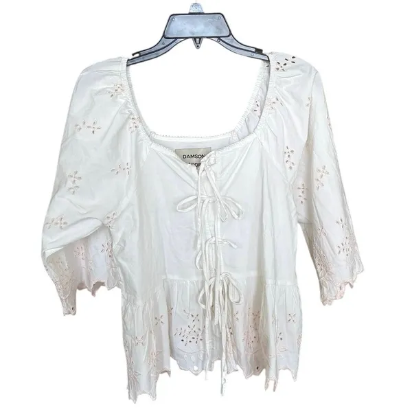 Damson Madder 100% Cotton White Pink Embroidered Floral Top Size UK 8 US 4 Small - Image 3