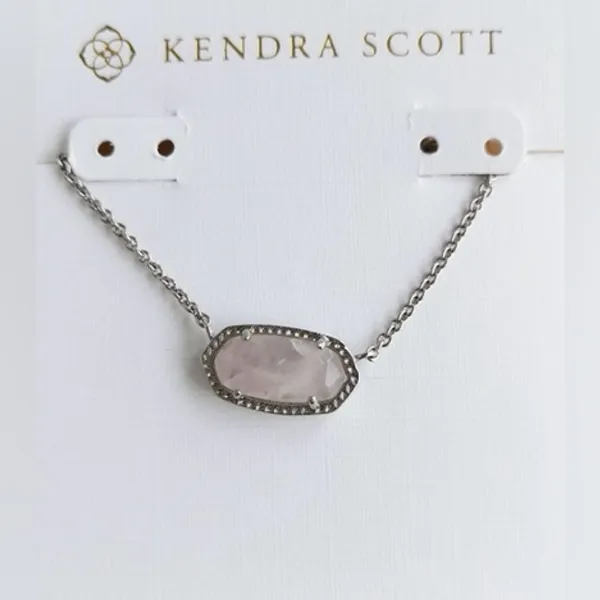Kendra Scott Elisa Rose Quartz Necklace Silver - Image 2