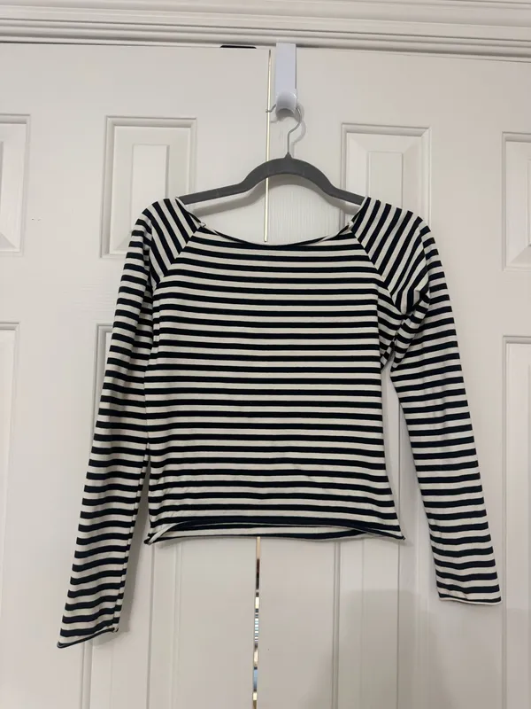 Brandy Melville Striped Off-The-Shoulder Long Sleeve Top - Image 2