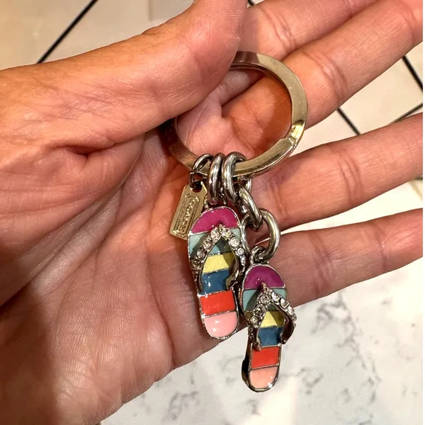 Coach Legacy Stripe flip-flop keychain rainbow stripes sparkling rhinestone Y2K - Image 2