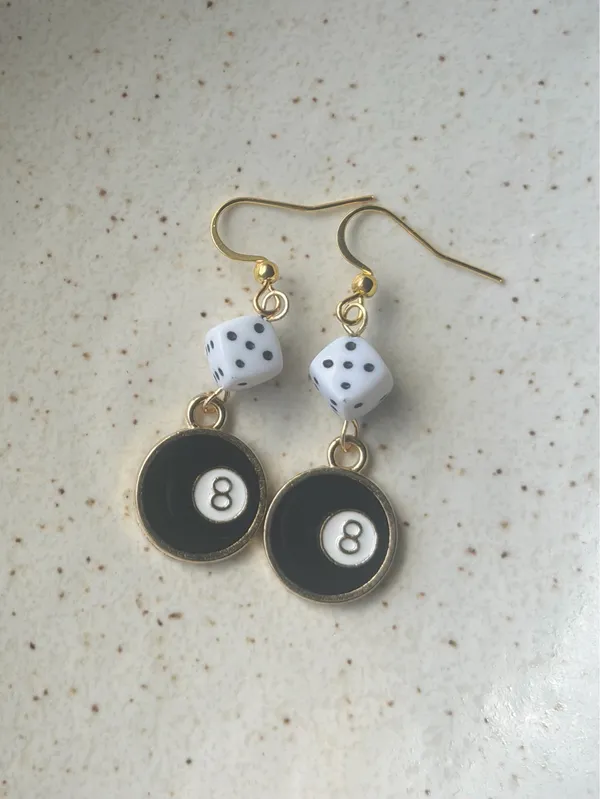 Handmade y2k funky grunge style 8 ball & dice dangle earrings 🎲🖤💕 - Image 5