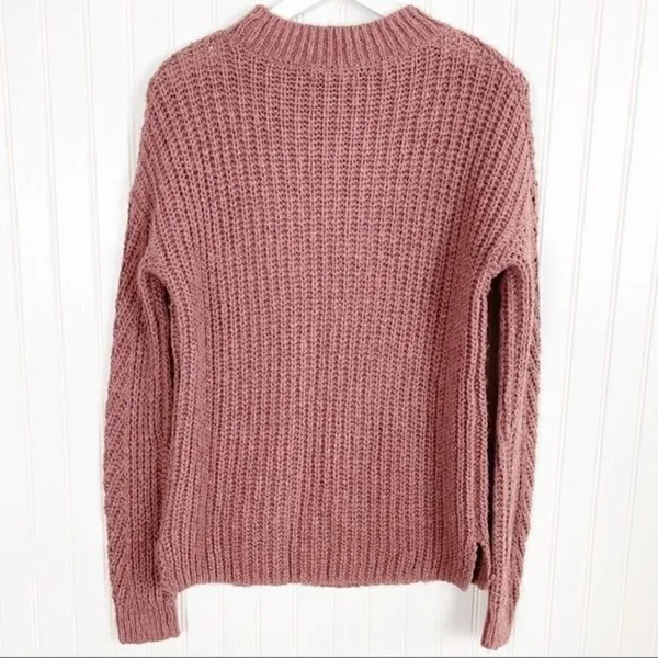 Lucky Brand Sweater Size Small Pink‎ Open Knit Mock Neck Top Boho Forest Fairy - Image 8