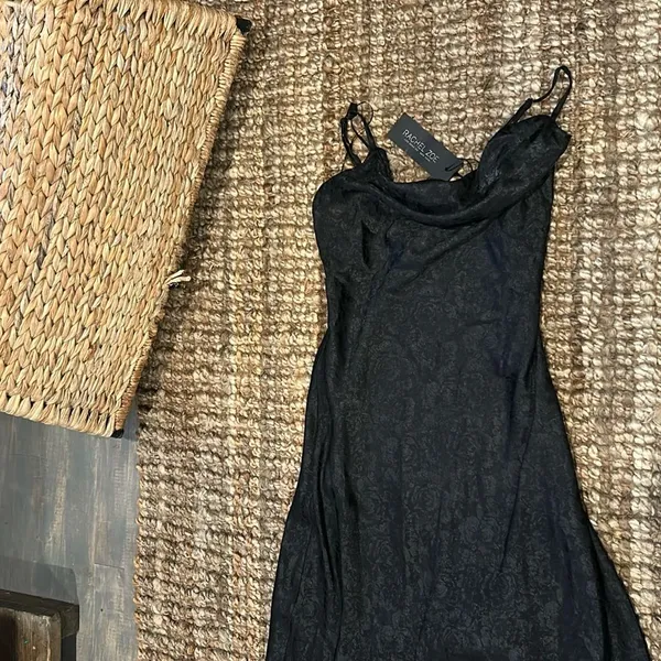 NWT Rachel Zoe Black Satin Slip Maxi‎ Dress Size XS - Image 3