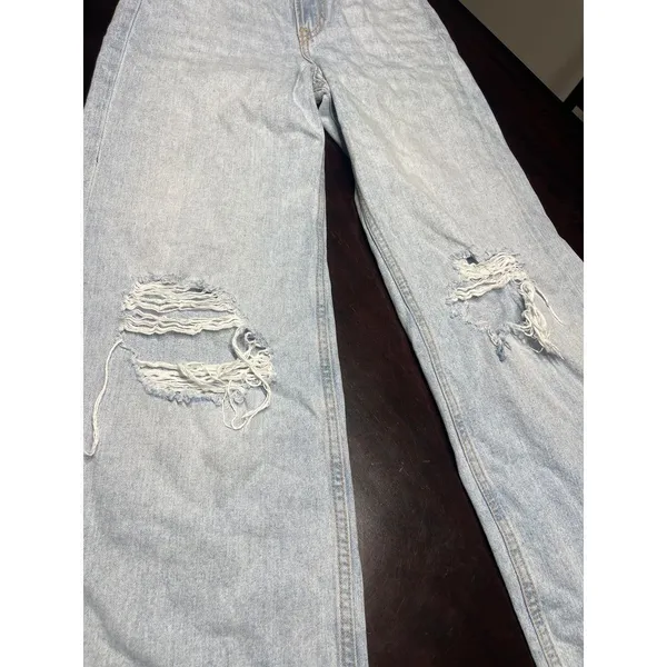 Vintage Light Wash Distressed Wide Leg Jeans Retro‎ Y2K Denim Pants T-11 - Image 4