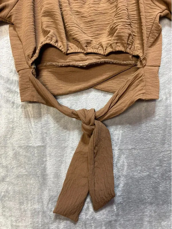 Altar'd State Womens Crop Top Brown Puff Sleeve Back Tie Small - Image 5