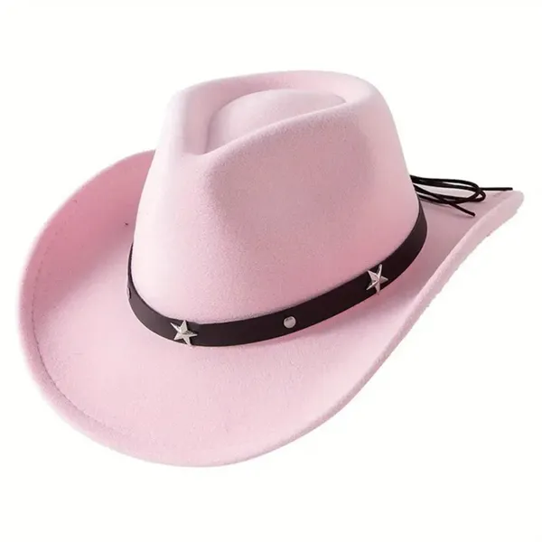 Light‎ Pink Western Cowboy Cowgirl Hat Felt Wide Brim Star Band Unisex Rodeo - Image 5