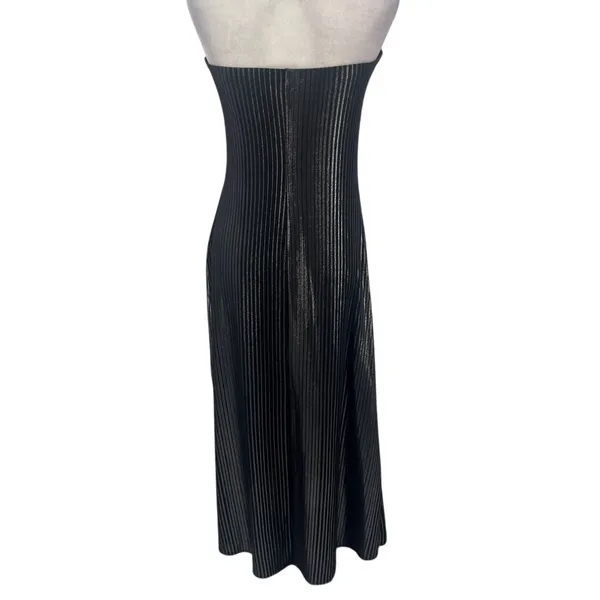 Vtg Y2K Rag Strapless Metallic Babydoll Midi Dress Sz M 90s Silver Bow Club USA - Image 7