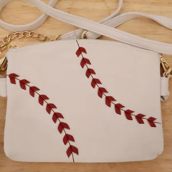 Baseball Stitch Crossbody Bag Wristlet Womens Gameday Faux Leather Novelty - Image 9