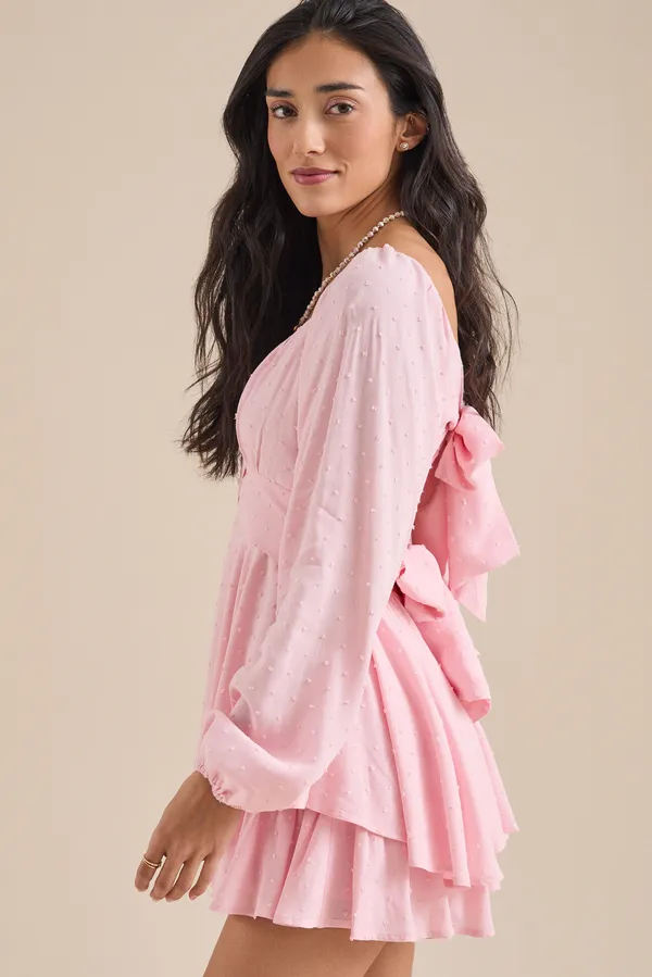 Altar’d State Haisley Pink Clip Dot Double Layer Long Sleeve Romper Size Medium - Image 6
