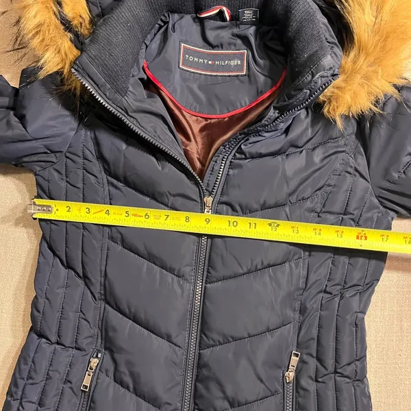 Tommy Hilfiger Women Puffer Coat Navy Blue Faux‎ Fur Hood Winter Warm XS - Image 3