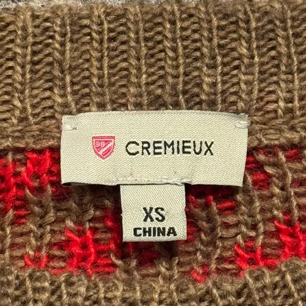 Cremieux Sweater Alpaca Fair Isle Nordic Cottage Preppy Cabin Cozy Brown Red XS - Image 3