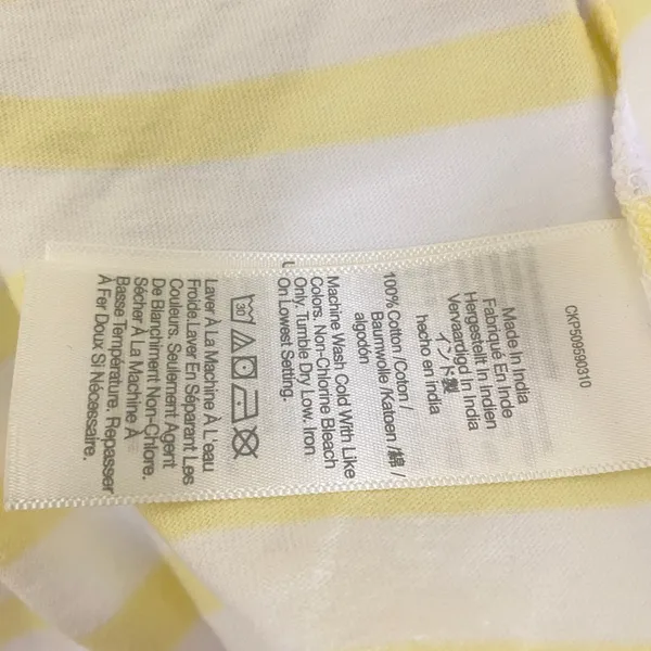 Madewell Top Womens Large Striped Drawstring Hem Cotton Tee Yellow White NZ385 - Image 6