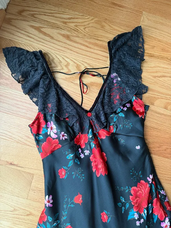 Free People Warm Hearts Black Floral Lace Midi Dress M - Image 10