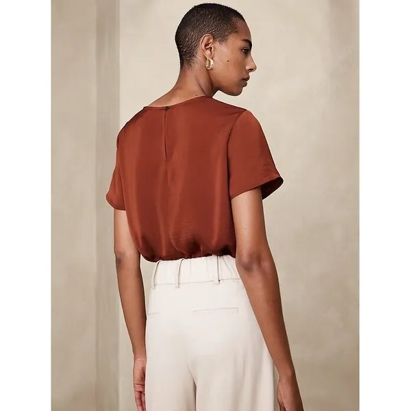 Banana Republic Afternoon Latte Short Sleeve Crew Neck‎ Blouse XL 753748-01 - Image 7