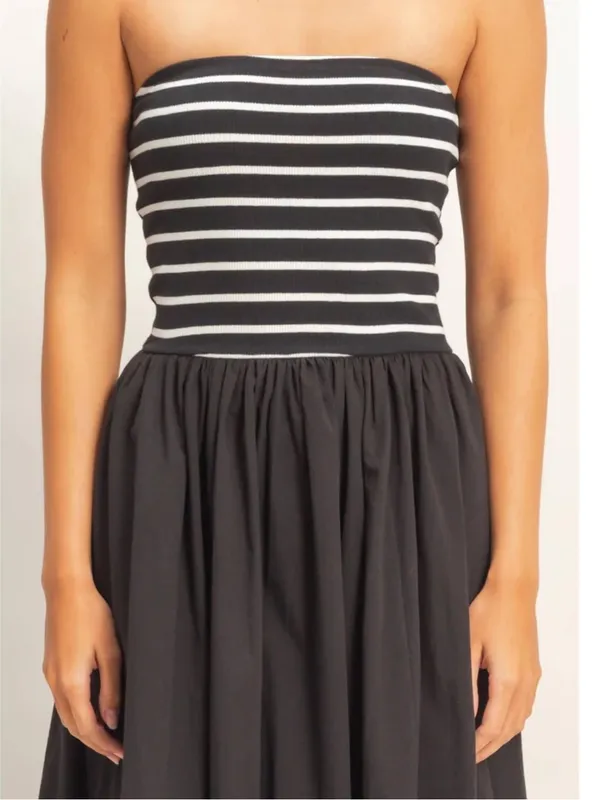Double Zero Black Striped Strapless Midi Dress – Size Small NWT - Image 3