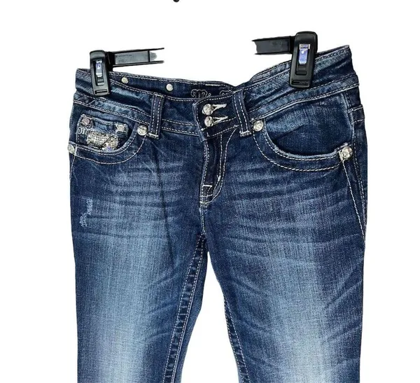 Miss Me Women's Bootcut Jeans Size 28 Blue Rhinestone Studded Flap Pocke… - Image 2