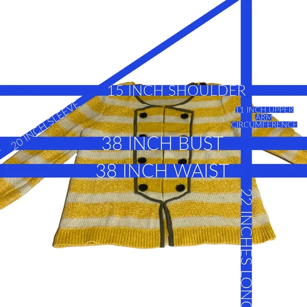 Loft Mustard Yellow, Beige & Gray Striped Cotton Cardigan Sweater (M) - Image 12