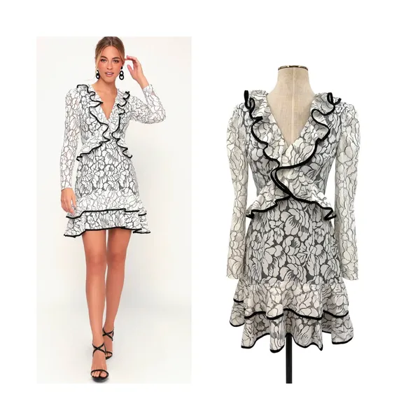 Keepsake the Label Encore Lace Ruffle Long Sleeve Mini Dress Ivory NWT XS - Image 2