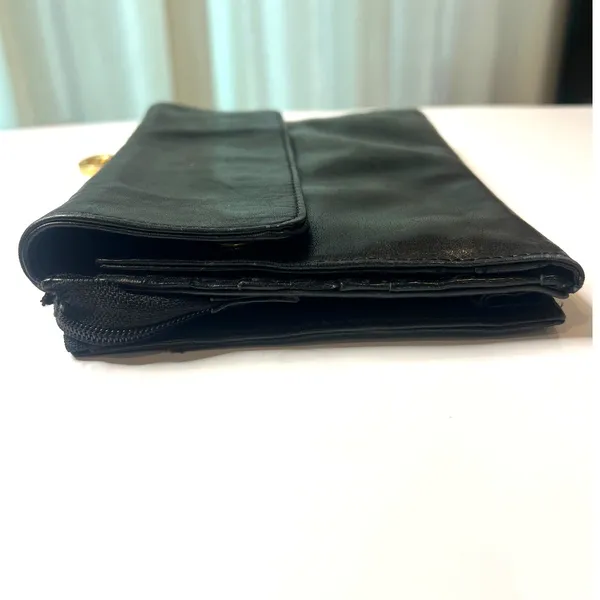 Perlina Black leather fold over clutch Wallet Bag Carry all in one vintage 90's - Image 3