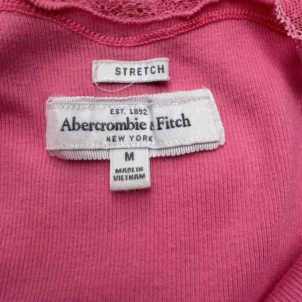 Y2K Abercrombie & Fitch Lace Tank Top Camisole Sz M Pink Stretch Ribbed Coquette - Image 8