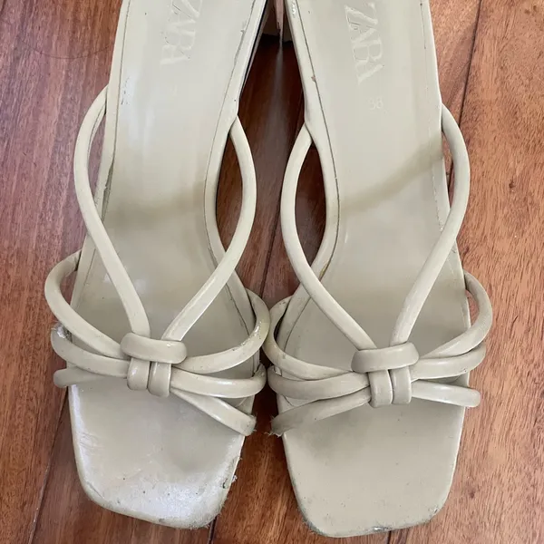 ZARA Beige Strappy Kitten Heels - Image 4