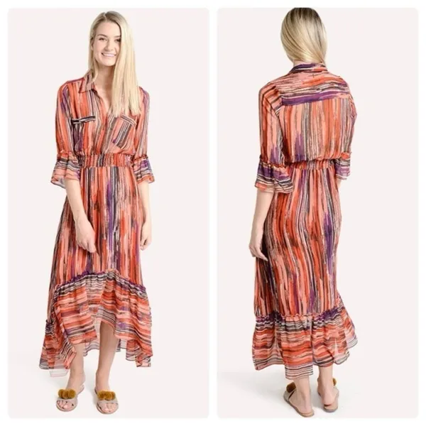 Misa Los Angeles Ofelia Striped Chiffon Long Shirt Dress Size XS - Image 2