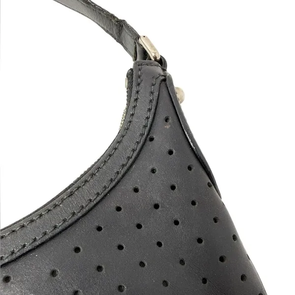 Gucci Reins Vintage Interlocking GG Perforated Leather Black Hobo Bag Purse - Image 3