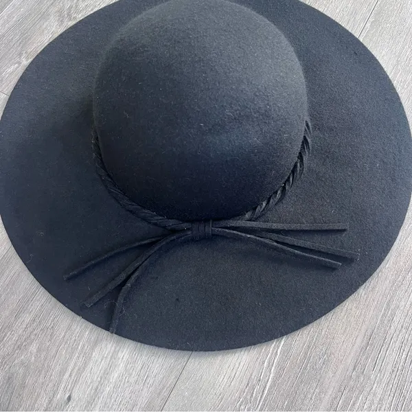 Women's Black Wide Brim Floppy Wool Hat Bow Boho Chic Fall Winter - Image 2