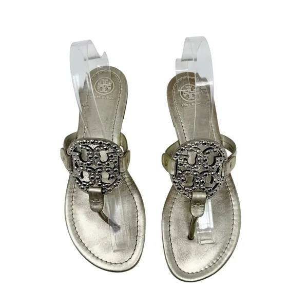 Tory Burch Miller Crystal Embellished Sandal Platinum Metallic Size 8 - Image 2