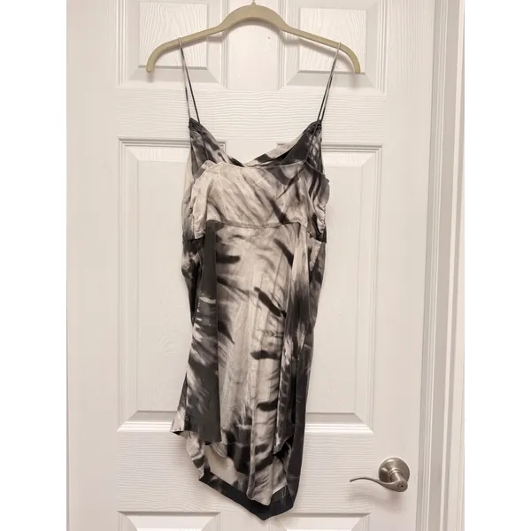 Retrofete Auris 100% Silk Tie Dye Asymmetrical Mini Dress Black White Large - Image 4