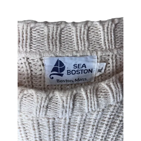 Vintage Sea Boston 100% Cotton Shaker Knit Sweater XL Cream Made in USA Unisex - Image 4