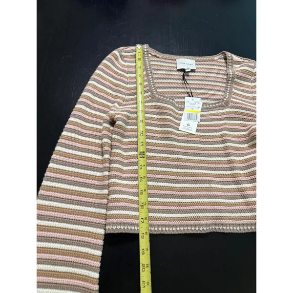 Pink Rose Oat Stripe Cropped Knit Sweater Square‎ Neck PF4S26893DG NWT Medium - Image 2