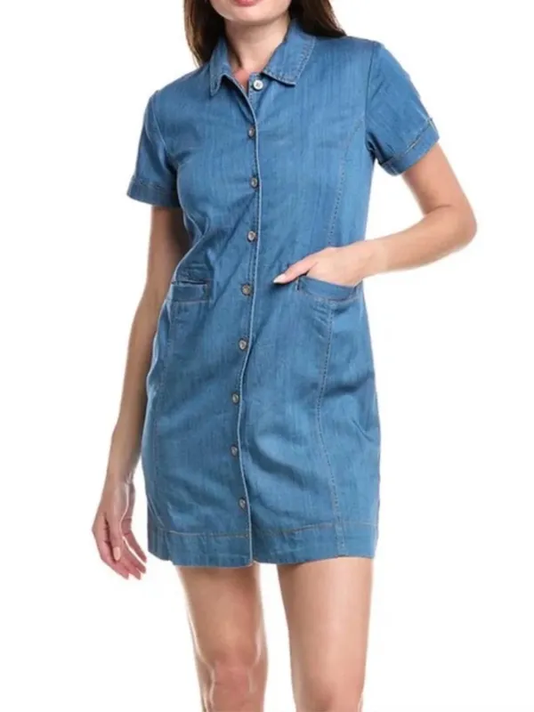 Cabi Piece of Cake Blue Chambray Denim Button Front Mini Dress Size Small 6580 - Image 2