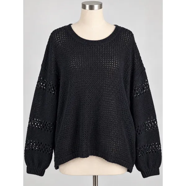 Knox Rose Womens XL Black Pointelle Long Sleeve Knit Crewneck Sweater Relaxed - Image 2