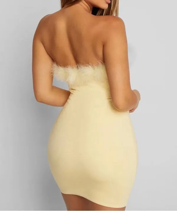 Tiger Mist Imani Yellow Feather Bodycon Tube Mini Dress - Image 3