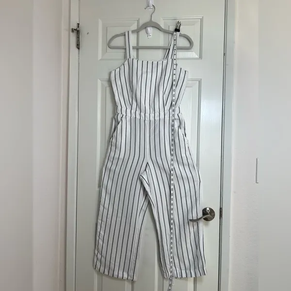 LOFT White and Black Striped Jumpsuit‎ - Image 4