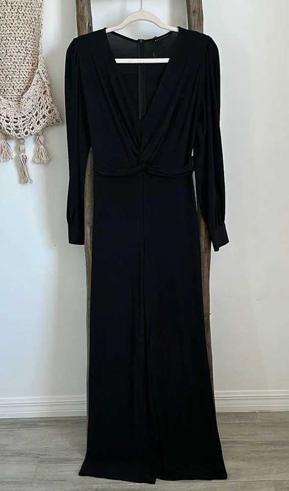 Mohito Detailed Black V-neck Wide Leg Jumpsuit Dressy Classy / Size Small - Image 2