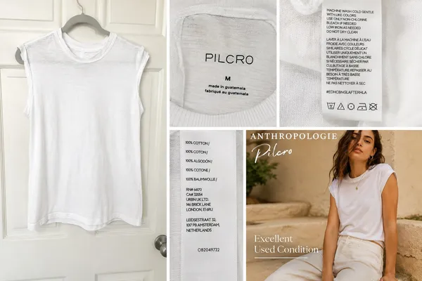 Anthropologie Pilcro Roll Sleeve Tank Top White M 100% Cotton Crew Neck Tee - Image 3